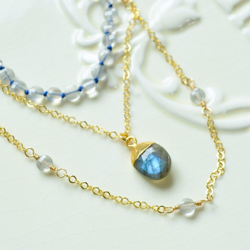 Labradorite Layering Necklace Set in Gold - Hand Made in Canada